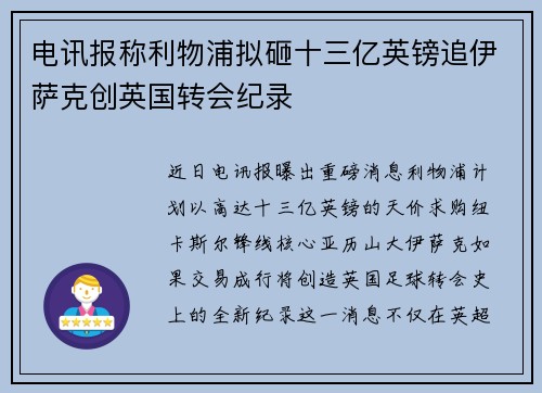 电讯报称利物浦拟砸十三亿英镑追伊萨克创英国转会纪录
